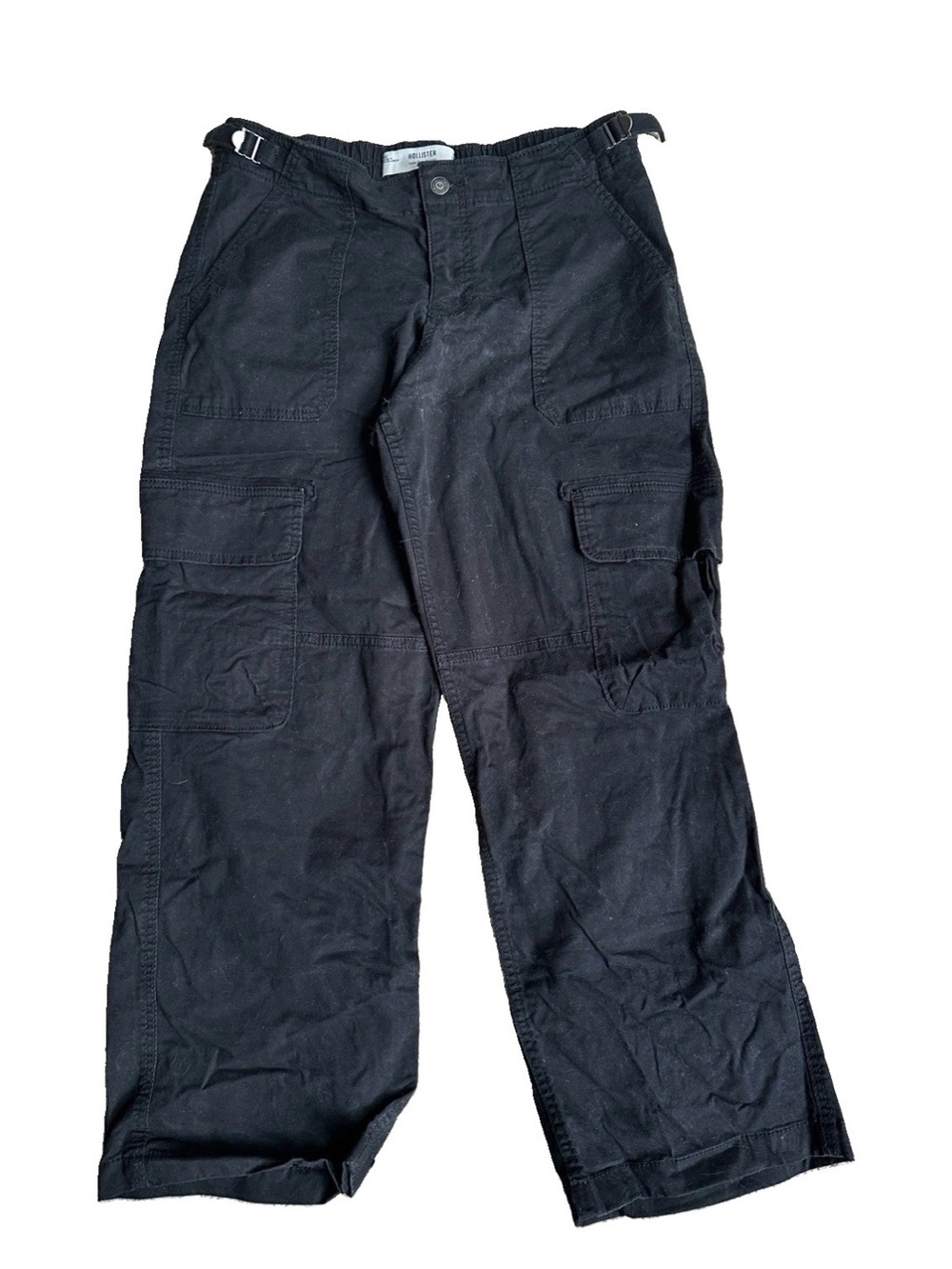 Hollister Women's Low Rise Baggy Black Cargo Pants Y2K Buckle Size 8 Short
